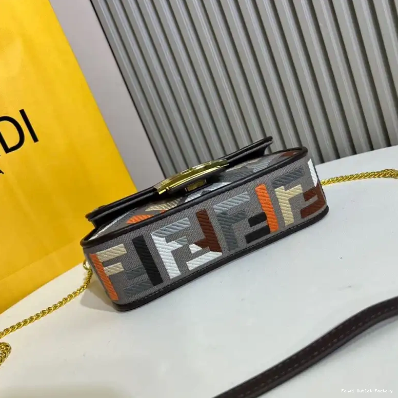 Affordable HOT In Motif Canvas Bag Mini Baguette Grey FF Fendi Multi 0705